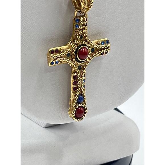 Vintage Designer Signed Camrose & Kross JBK Gold Plated Religious Cross Necklace - Picture 5 of 15